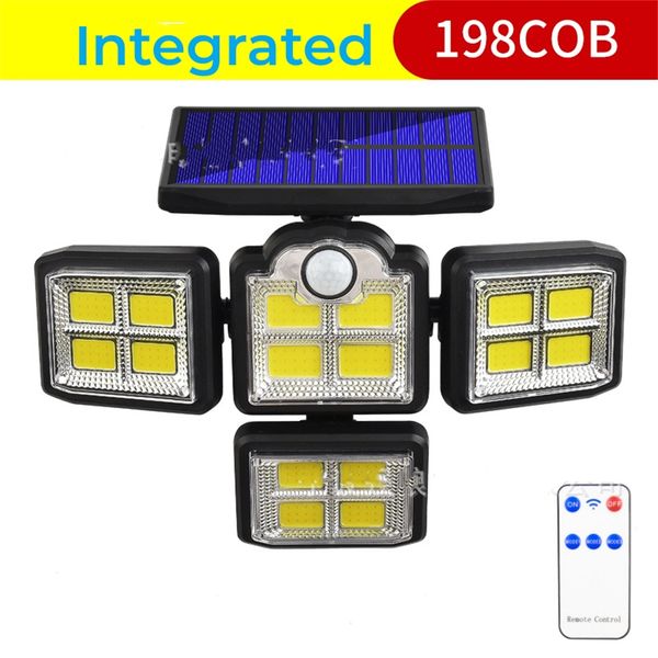 Açık PIR LED Güneş Işıkları, Duvar Lambası 192 LED 2400lm hareket sensörü ışıkları, uzaktan kumanda, 4 kafa güvenlik ışığı, su geçirmez, 270 ° duvar ışığı 3 mod bahçe avlu garara