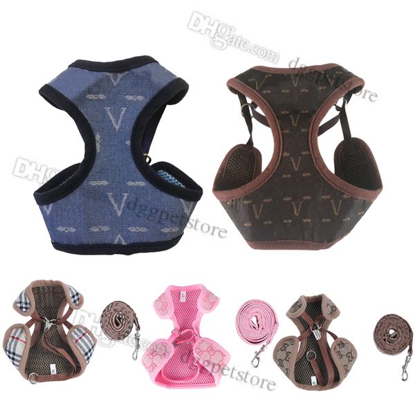 Designer Dog Imbartle Set di guinzaglio con lettera classica senza tiro morbido imbottito imbottito a maglie da 4 piedi che cammina al guinzaglio collare cucciolo regolabile per gatto per cagnolini xs kaki b89