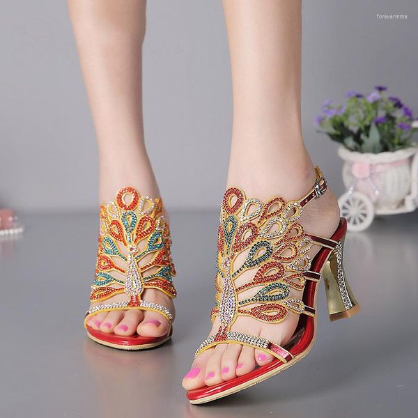 Sandálias 2023 confortáveis ​​verão feminino shinestone Sapatos de casamento tamanho 11 salto alto de couro de luxo