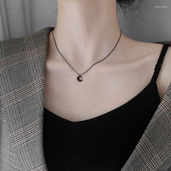 Catene Cool Black Dark Moon Ciondolo Cubic Zirconia Handmade Collana a catena clavicola per le donne Ragazze Gioielli semplici alla moda SN2445