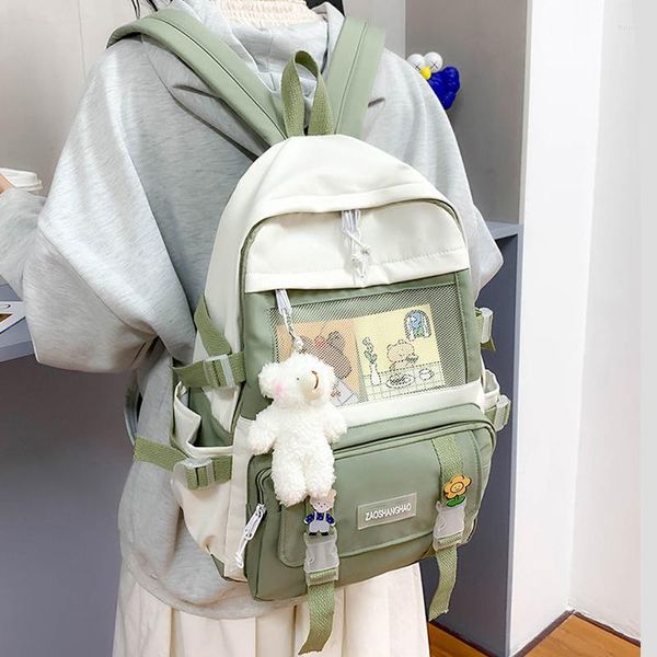 Backpack High School Girls Sacos à prova d'água para adolescentes bolsos multi -bolsos kawaii harajuku fofo mochila