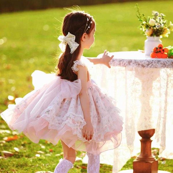 Vestidos da menina roupas de bebê espanhol vintage princesa vestido de baile arco impressão laço design festa de aniversário páscoa eid lolita vestidos para meninas a1338