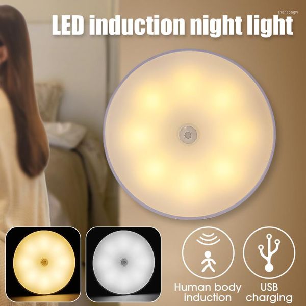 Luci notturne Sensore di movimento PIR Lampada a LED Ricaricabile USB Lampada per camera da letto Cucina Corridoio Armadio wireless