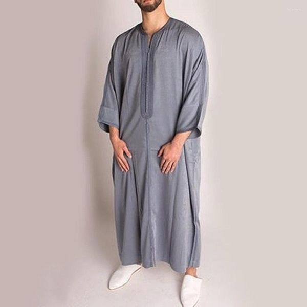 Roupas étnicas homens homens islâmicos muçulmanos kaftan árabe vintage de manga longa e cinza estilo camisa de camisa de casca de ponto de hedge jl017