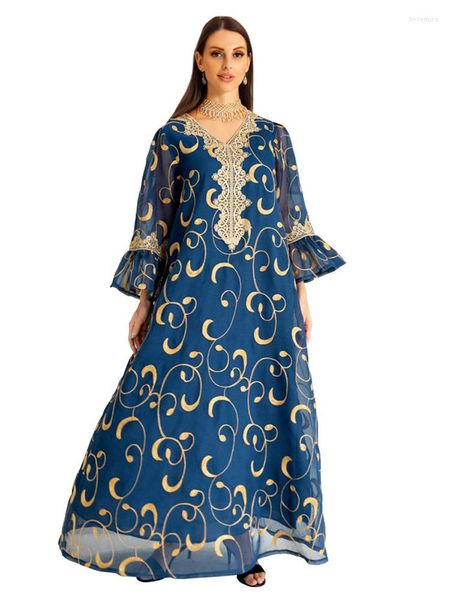 Abbigliamento etnico Abaya Abito lungo musulmano Donna Manica svasata Abito ampio Ricamo moda Elegante Islam Jalabiya Party Maxi Vestidos