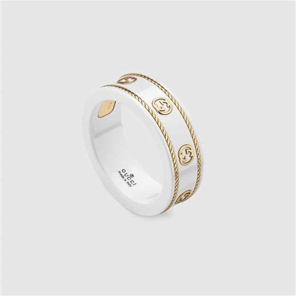2023 Designer Nuovi gioielli Zhan la stessa vecchia casa anello in ceramica bianca e nera Coppia di pasta fritta in oro 18 carati