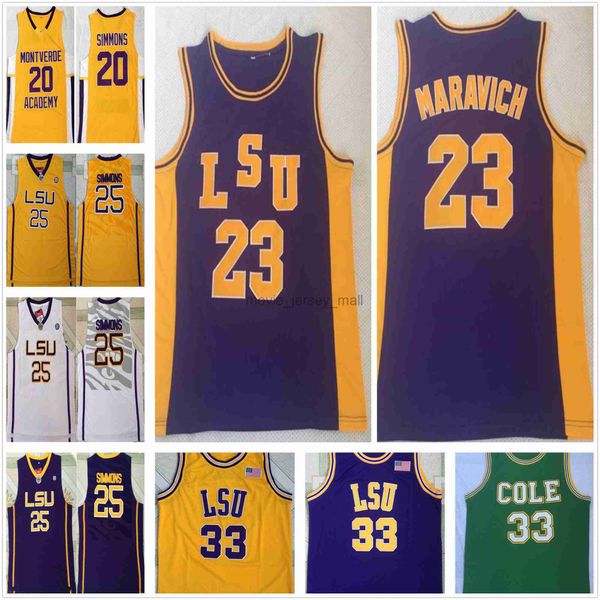 NCAA Vintage College Basketball Trikots 23 Pete Maravich LSU Tigers Ben 25 Simmons #33 Gelb 20 Montverde Academy Jersey Eagles High School