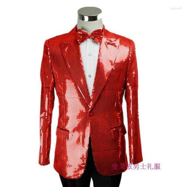 Abiti da uomo Blu Paillettes Giacca da uomo da sposa Abito Moda Slim Paillette Formale Festa da ballo Costume da uomo Taglie forti Blazer