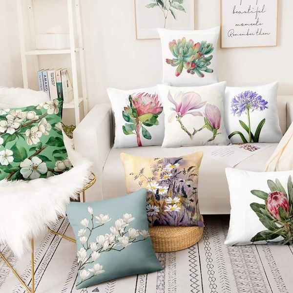 Travesseiro decoração de decoração de primavera pintando travesseiro de travesseiro de aquarela de arte decorativa sofá 13 /decorativa