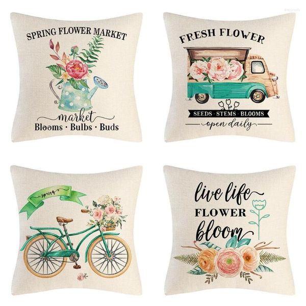 Cuscino WUYI Flower Market Bicycle Truck Theme 45 45cm Cover Lino Throw Car Home Decoration Federa decorativa