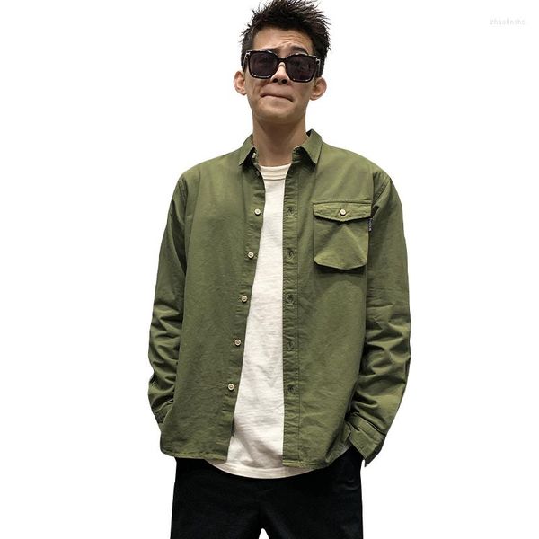 Мужские рубашки Ts Spring Vintage Men Men Cargo Jacket с длинным рукавом повседневная футболка с твердым цветом армия зеленый черный одиночная грудь