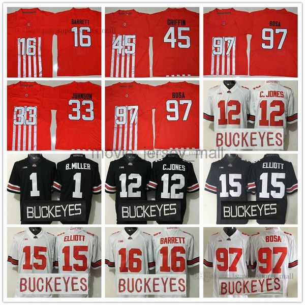 97 Joey Bosa Maglia NCAA College Football 45 Archie Griffin 1 Braxton Miller Ezekiel Elliott J.T Barrett Pete Johnson Maglia cucita di alta qualità