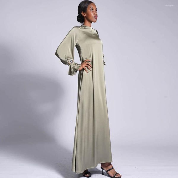 Roupas étnicas wepbel islam abaya fivela vestido longo vestido caftan cetim gestal feminina manga mússia solta manto solto manto