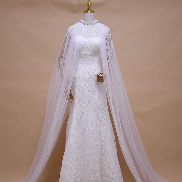 Avvolge Giacche Velo da sposa fatto a mano Scialle Cattedrale di cristallo Abbigliamento per capelli da sposa Gioielli Charms Coda Mantello lungo in filato morbido Mantello