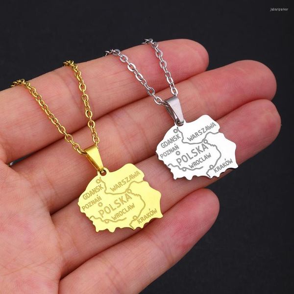 Colares pendentes Colar de mapa da Polônia Aço inoxidável para mulheres meninas Gold Silver Color Charm Fashion Feminino Polish Jewelry Gift