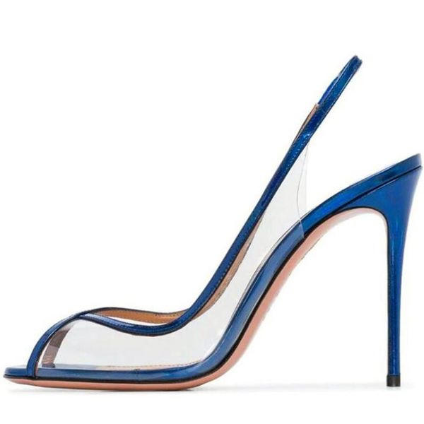 Sandalen 2023 Spitze Zehen Weibliche High Heels Transparent Blau Fee Stil Stilettos Sommer Damen Party Schuhe
