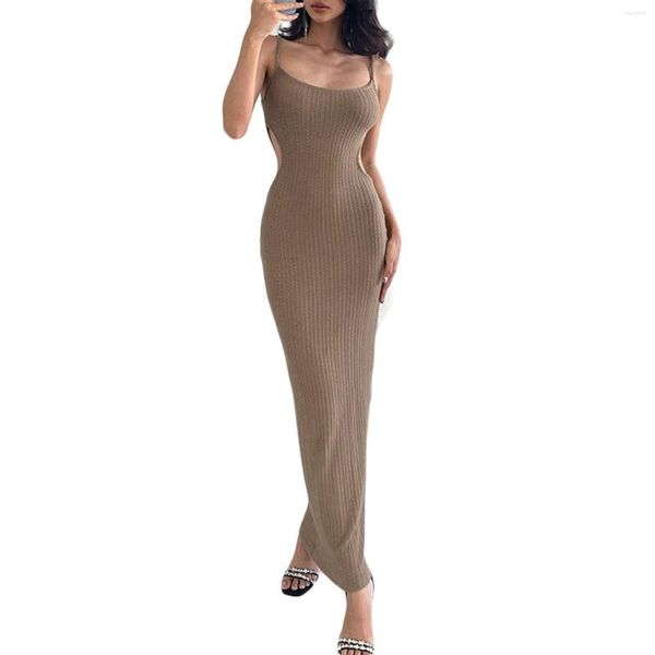 Günlük Elbiseler Şık ve Zarif Kadınlar için Uzun Bodycon Yaz Giysileri 2023 Temel Klasik Sling Kesme Parti Elbise