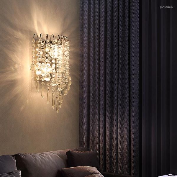 Lâmpadas de parede Modern Crystal Mirror Stainless Aço Lights E14 LED SCENCE