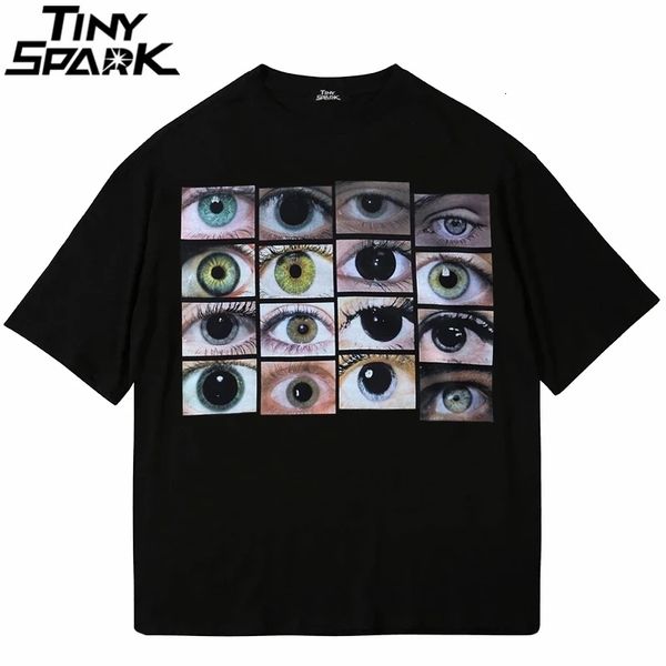 Мужские футболки 2023 Мужчины хип -хоп уличная одежда в рубашке Глаза Мир График Harajuku Tshir