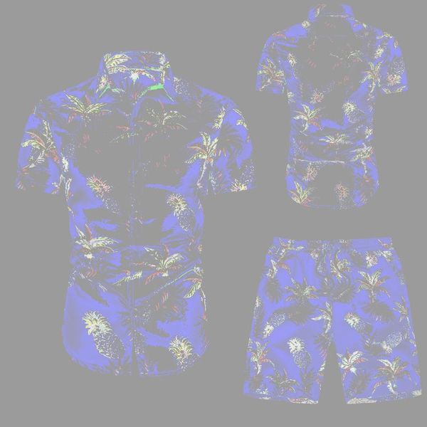 Roupas de corrida homens Men da lapela de capa de manga curta 2 peças Conjunto de verão Hawaiian shorts estampados Man Board Board Fashion