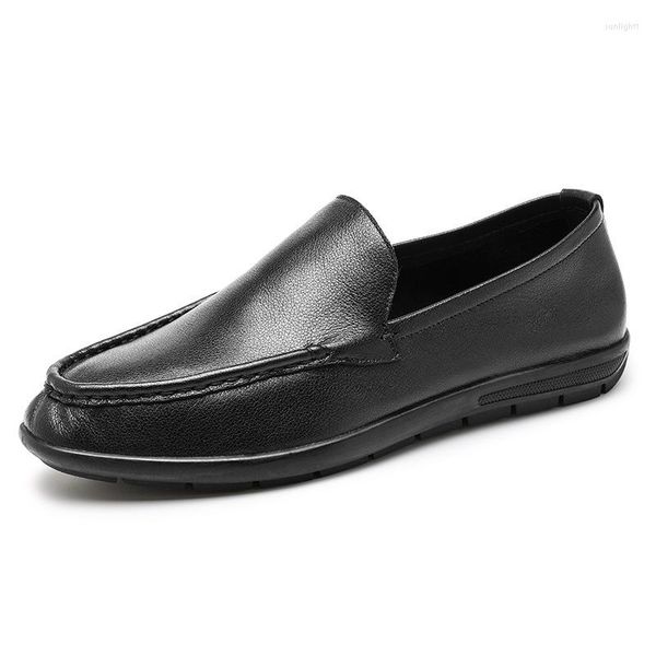 Sapatos de vestido Mocassins de luxo confortáveis ​​de luxo 2023 Black Genuine Slip no homem italiano acionado suave condução casual