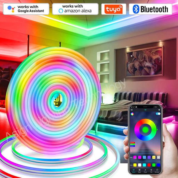 Strisce LED Tuya Smart WiFi LED Neon Strip Light RGB Dimmerabile 12V RGBIC impermeabile Dream Color Chasing Tape Sincronizzazione musica Telecomando Bluetooth P230315