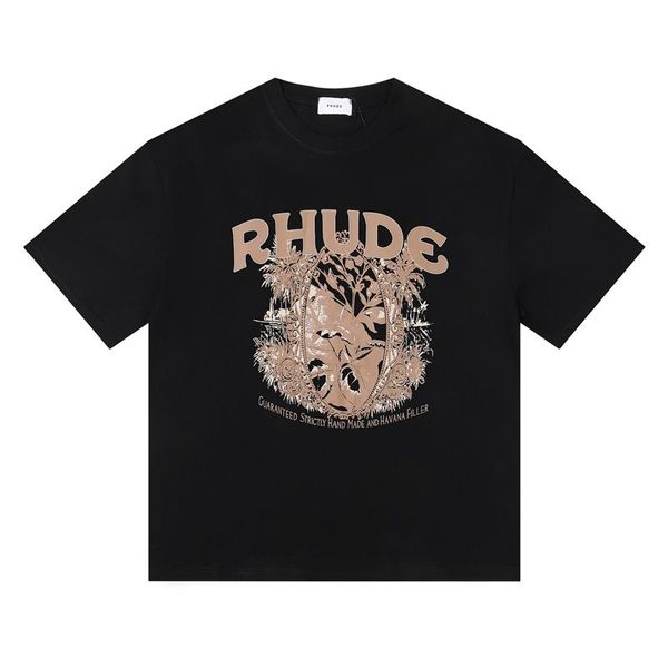 100%хлопковая роскошная бренда Rhude Рубашка модная футболка Mens Mens Designer T Roomts Men Casual Top Top Chort Corting Casual Casual Shirts Mens Tees US 711