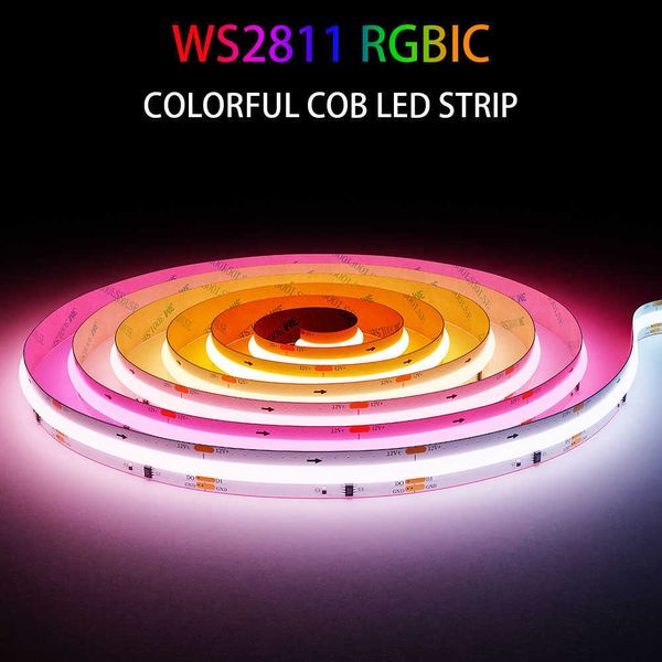 Strisce LED WS2811 RGBIC COB Striscia LED Pixel indirizzabile Full Dream Color DC 12V 24V Flessibile 720 LED / m Luci a nastro Smart Led per la decorazione della stanza P230315