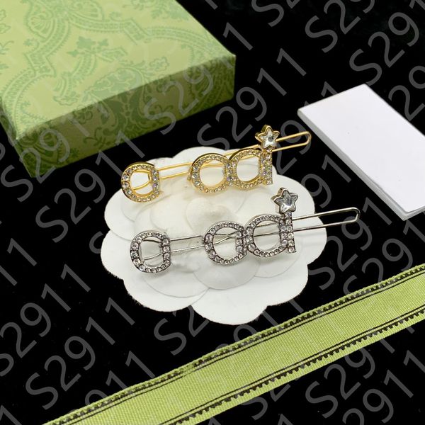 Charm Donna Designer Fermagli per capelli Acciaio inossidabile Forcina con strass Doppia lettera Barrettes Gioielli da sposa Accessorio per capelli Senza scatola