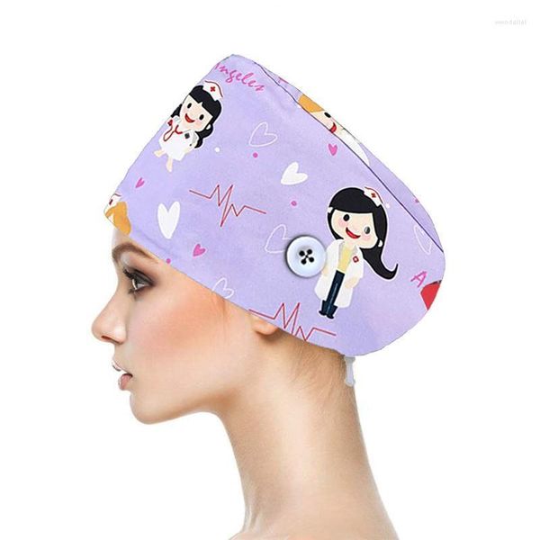 Beanies Beanie/Totenkopfkappen Scrub Cap mit Knöpfen Runde Bouffant-Mütze Schweißband für Damen und HerrenBeanie/Totenkopf Wend22