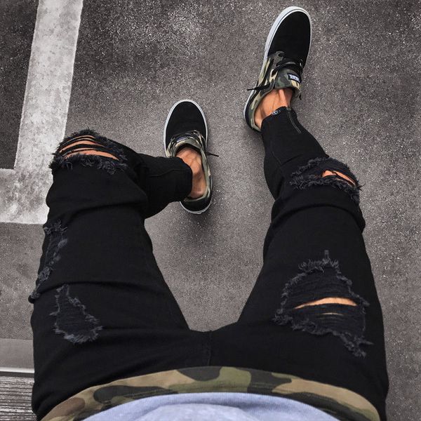 Jeans da uomo cool designer cool designer nero strappato skinny distrutto slim fit slip pantalone pantaloni zip hop buchi per uomini 230317