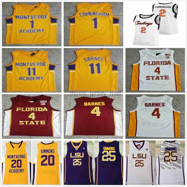 NCAA Montverde Academy Lisesi 1 Cade Cunningham Basketbol Forma Koleji 11 Scottie Barnes Sarı Ben 20 Simmons Jersey