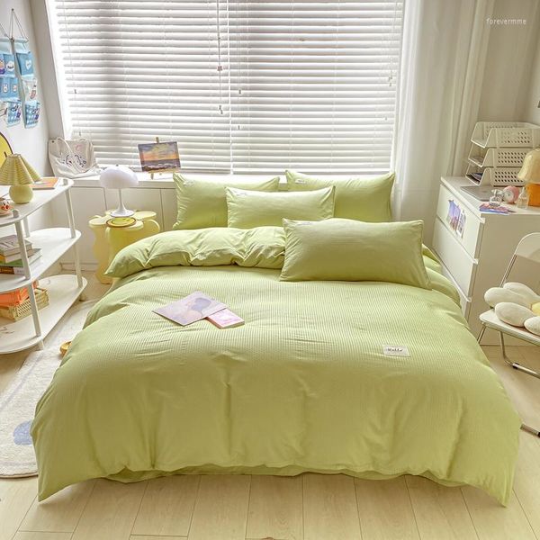 Bettwäsche-Sets 150/180/200 cm gelb grün gebürstetes Bettlaken Bettbezug Kissenbezug vierteiliges Frühlings-Herbst-Set M048-6