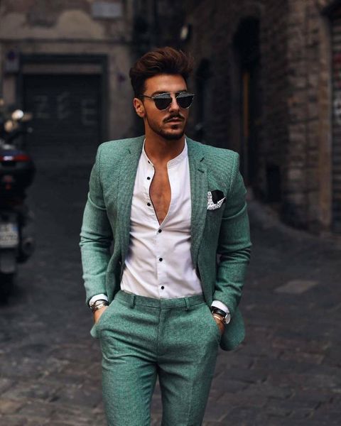 Мужские костюмы Blazers Green Winter Groom Wear Slim Fit One Button Beached Lapel Business Formal Prom Tuxedos Man Blazer костюм (брюки для куртки)