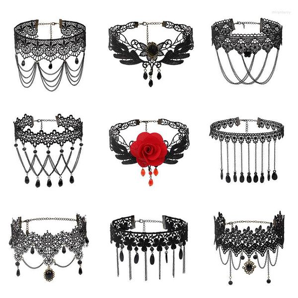 Zincirler el yapımı prenses siyah dantel boyun cezbedi kolyesi kadınlar için kısa lolita sevimli gotik mücevher