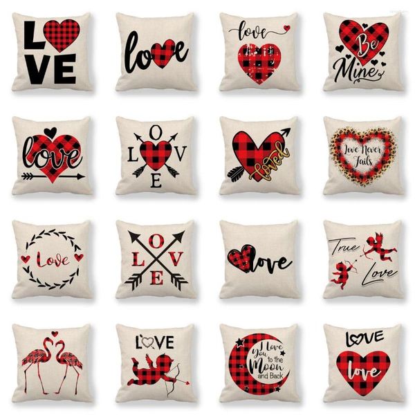 Travesseiro criativo criativo xadrez vermelho amor lolita capa de linho amantes de sofá cadeira de casamento travesseiros decorativos capa