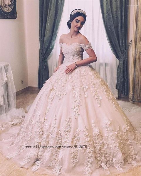 Hochzeitskleid Abendessen Wunderschönes glänzendes Kristallspitze-Ballkleid mit langer Schleppe Prinzessin Brautkleider Vestidos De Novia