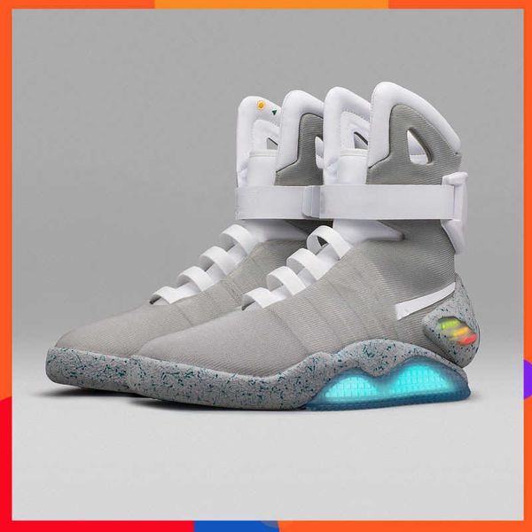 HOT Back To The Future Atacadores Automáticos Air Mag Tênis Marty Mcfly's air mags Led Shoes Back To The Future Glow In Dark Grey Mcflys Tênis