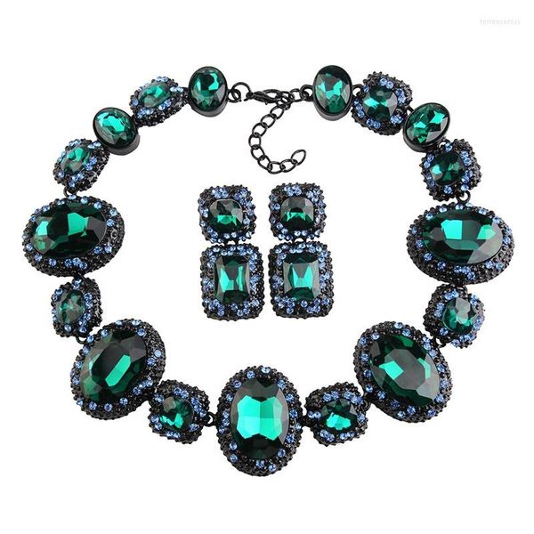 Cara verde vermelho claro cristal strass de colar grande colar de colar mulheres luxo de luxo gem vidro declaração vintage maxi 2023