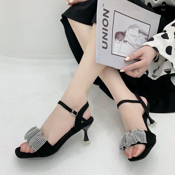 Sandali 2023 Donne Cinturino Alla Caviglia Tacco Sandali Estate Femminile Tacchi Sottili Per Open Toe Vestito Da Partito Bling Scarpe di Cristallo Donna