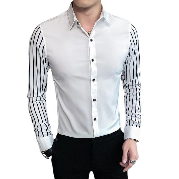 Camisas de vestido masculinas 2023 Camisa de mangas compridas masculina roupas pretas/brancas fit machy baile de festas de festas de banquete de banquetes TOPS TOPS TOPS