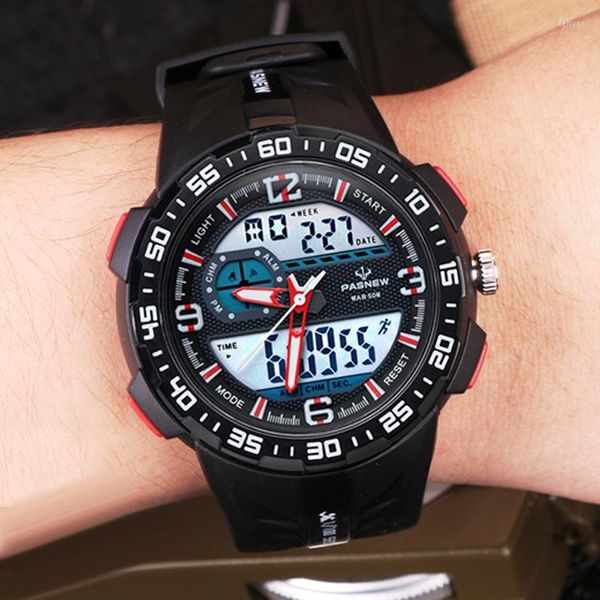 Нарученные часы PAS Top Brand Mens's Watches 50 м водонепроницаемые спортивные светодиоды Swim