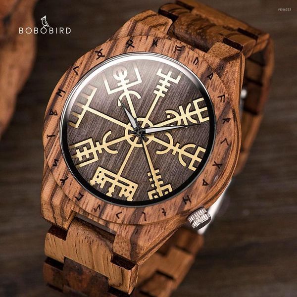 Armbanduhren Bobobird Holz Herrenuhr Kompasshalter Vegvisir Mann Luxus Armbanduhr Leuchtzeiger Island Symbole Uhr Zegarek Meski