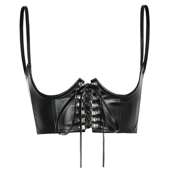 Bustiers Korsetts Frauen Mode sexy pu Leder Korsett Goth Punk Schnürbahn Schwarz Bustier Streetwear Underbust Support-Klammern Shaper T T.