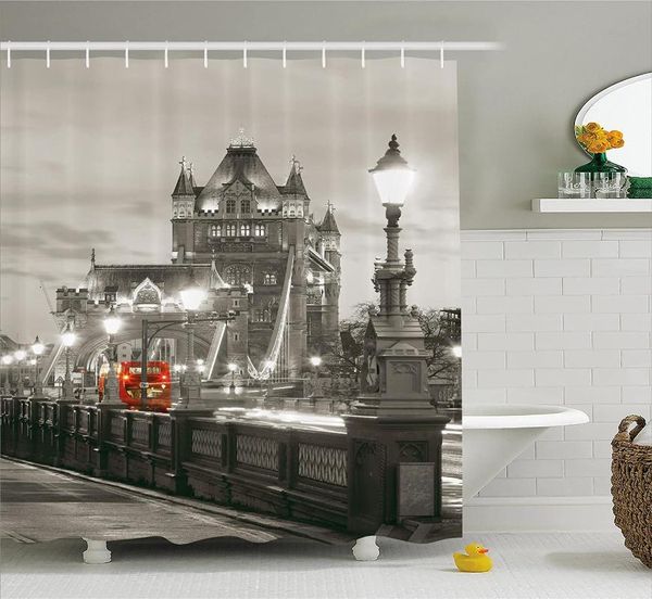 Duschvorhänge, Hausvorhang, London-Themen-Dekor, Tower Bridge in der berühmten Stadt, urbanes Leben, Landschaft, europäisches Bild, Badezimmer