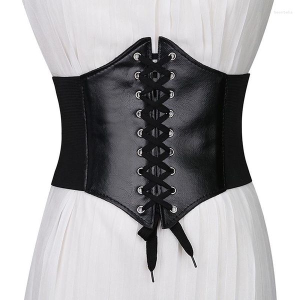 Cintos espartilho largo para mulheres cintura elástica de cintura feminina Cintura de couro preto Decoração de cinto