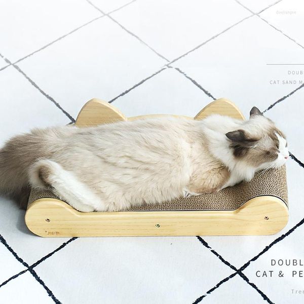 Katzenbetten, multifunktionales Bett mit Massivholzbasis, Wellpappe, Kratzbrett, stabil und zuverlässig, lindert Langeweile, Spielzeug