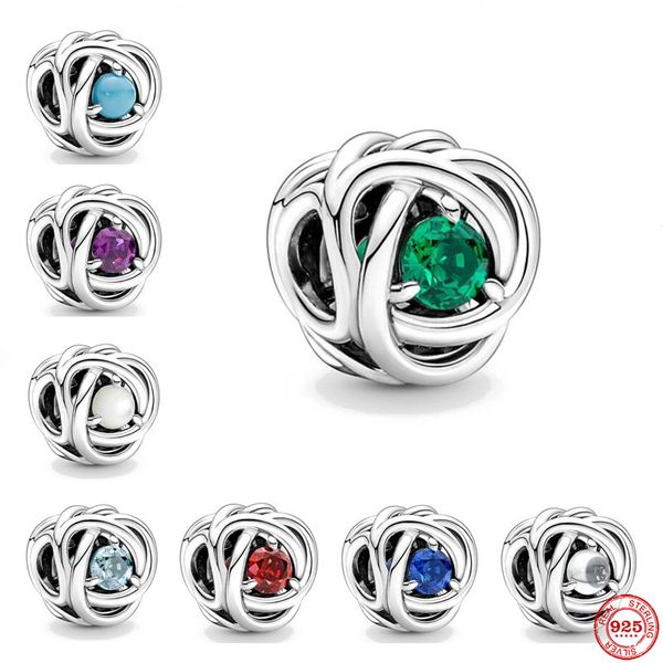 925 Silber, passend für Pandora Original-Charms, DIY-Anhänger, Damen-Armbänder, Perlen, neuer durchbrochener Geburtsstein-Eternity-Kreis-Charm, feines DIY