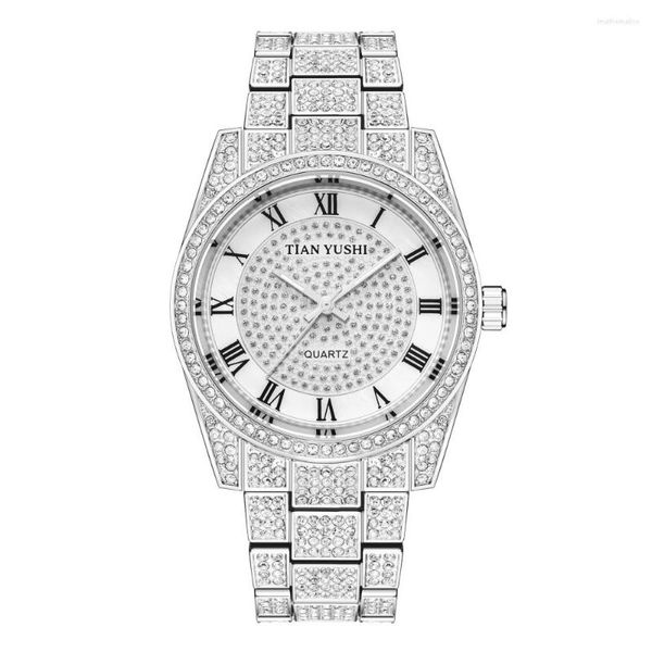 Armbanduhren TYS Männer Frauen Mode Luxus Diamant Uhr Voll Iced Out Quarz Handgelenk Für Rom Zifferblatt Bling-ed Uhren