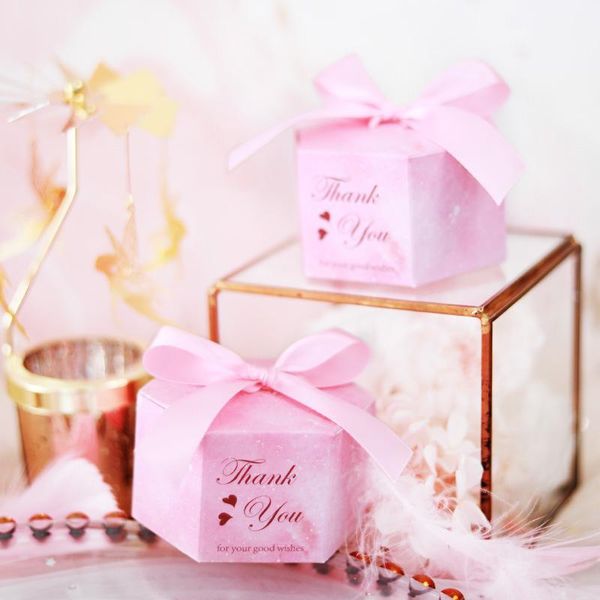 Confezione regalo Creativo Rosa Esagonale Bomboniera Bomboniera Carta fai da te Baby Shower Cioccolatini Regali dolci Borse Forniture1